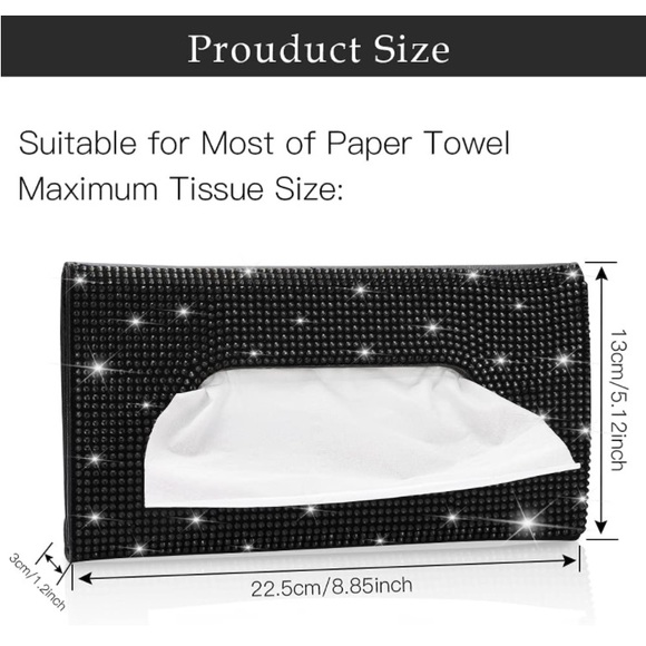Black Leather Crystal Car Sun Visor Tissue Box Towel Napkin Holder - Picture 6 of 6